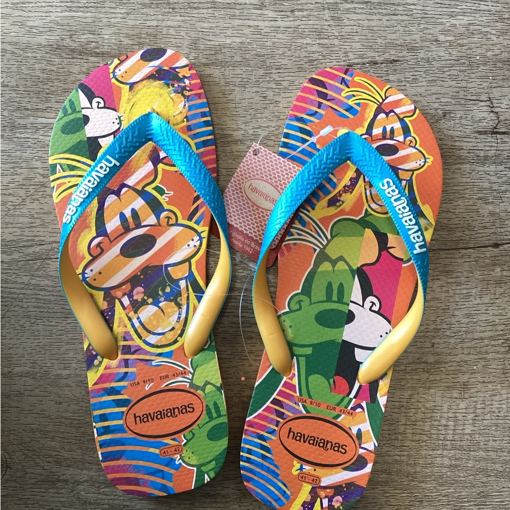 Havaianas Vibrant Goofy Disney Flip Flops Orange Citrus New 9/10M